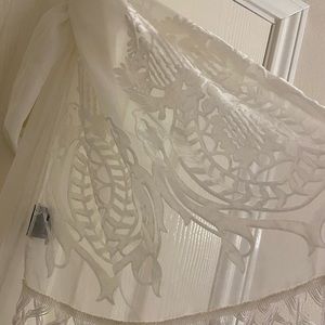 White-Ivory Chiffon and Velvet Fringe Scarf